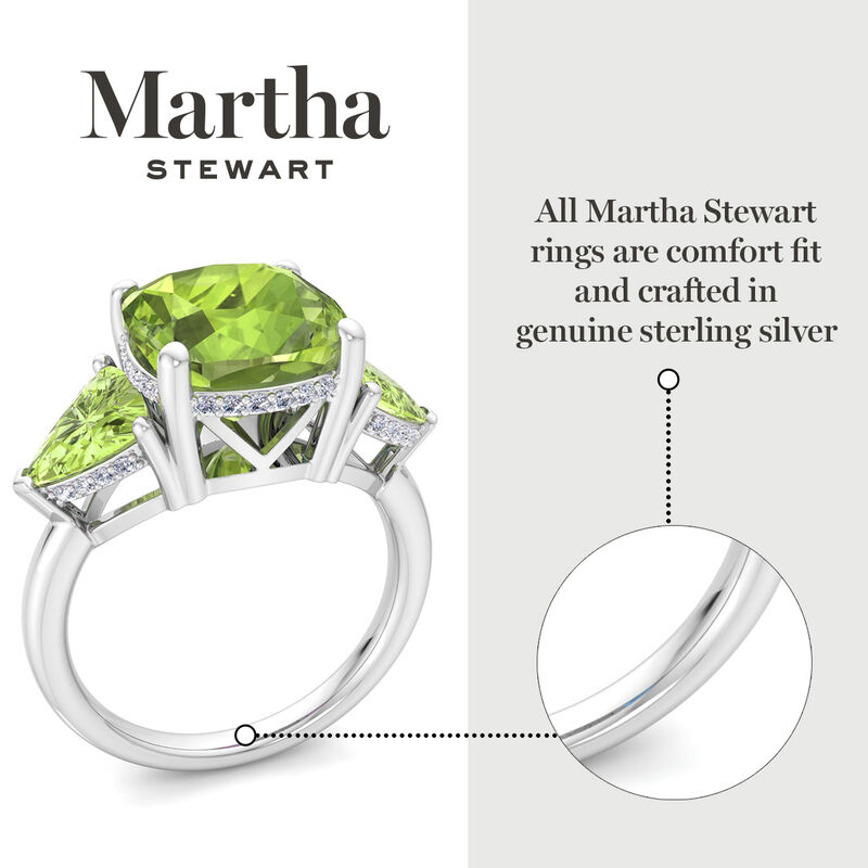 Martha Stewart 8ctw. Cushion Peridot & Lab Grown Diamond Three Stone Ring In Sterling Silver image number null